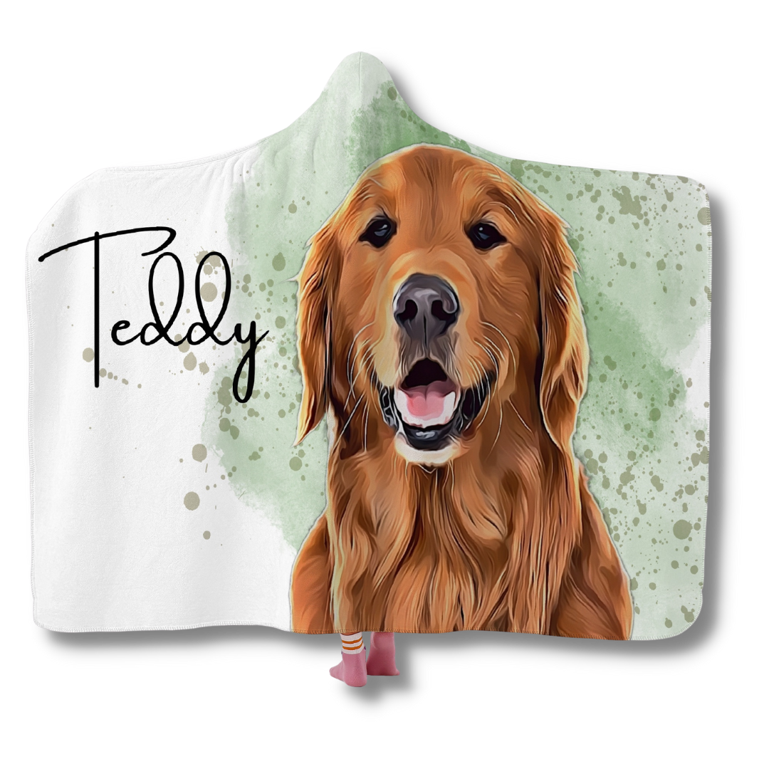 Personalized Custom Pet Portrait Hoodie Snuggle Blanket Watercolor